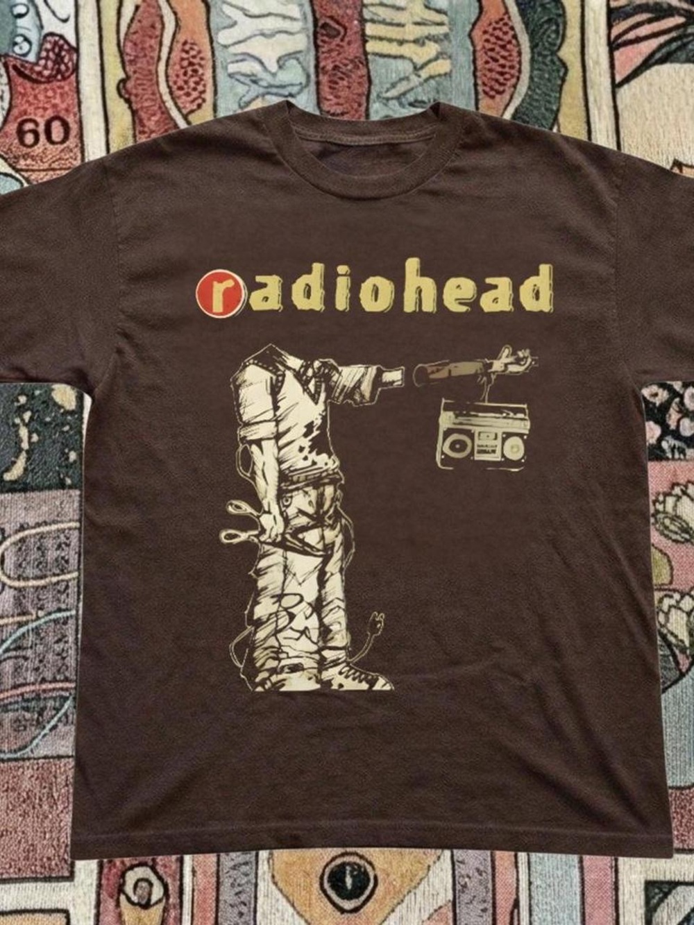 Gildan Brown Radiohead Graphic Tee with Cream Print